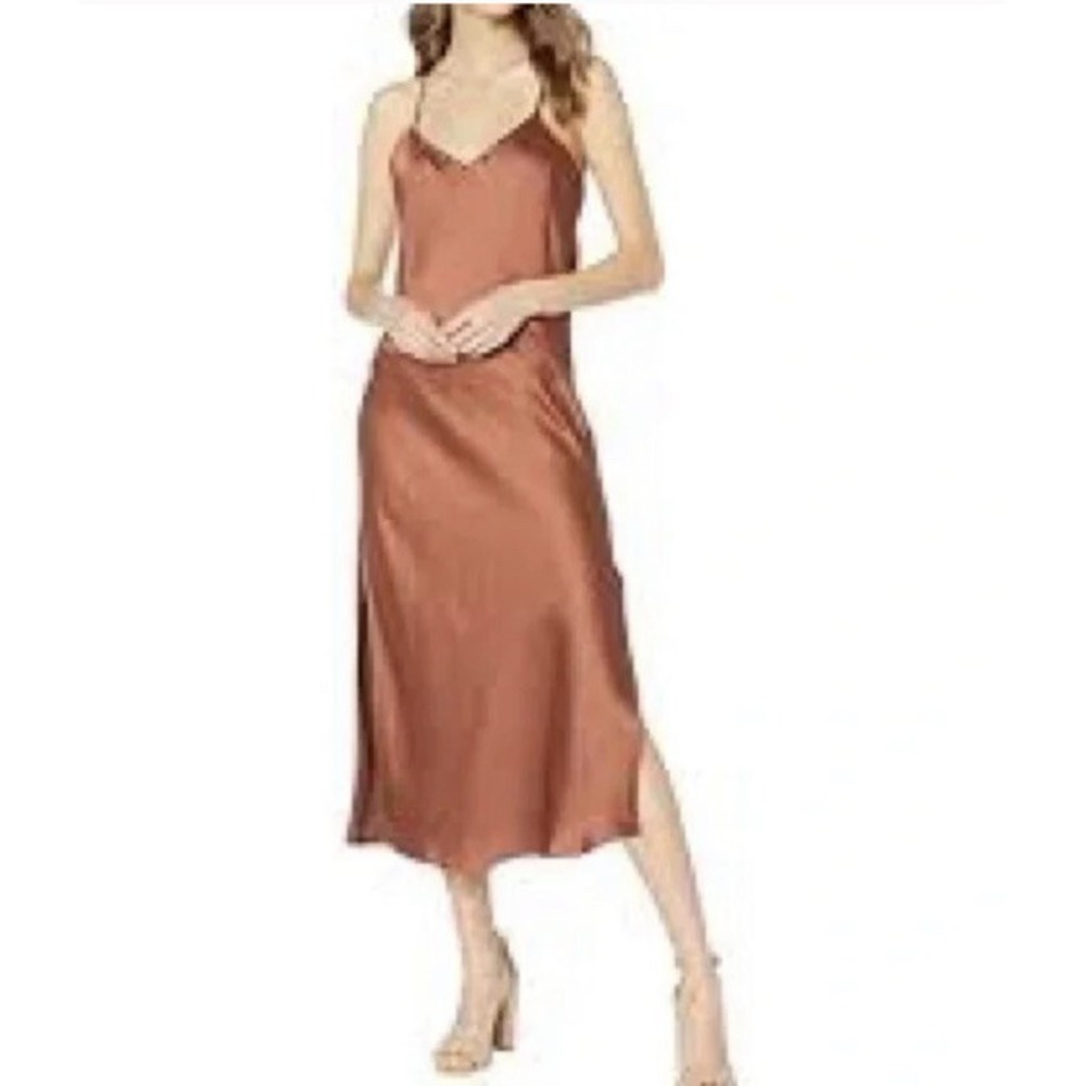 Bishop + Young Womens Brown Long Silk‎ Satin Slip Dress Backless Size Large